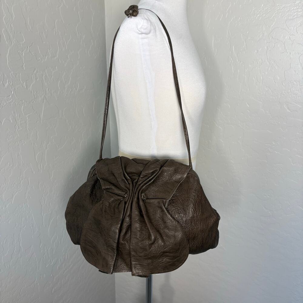 Vintage 1980s Marco Avane Brown Leather Sculptural Frame Shoulder Bag Minimalist